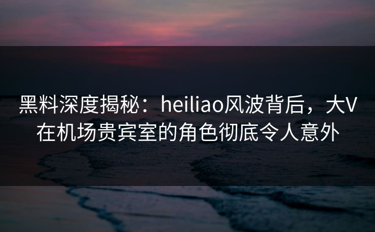 黑料深度揭秘：heiliao风波背后，大V在机场贵宾室的角色彻底令人意外