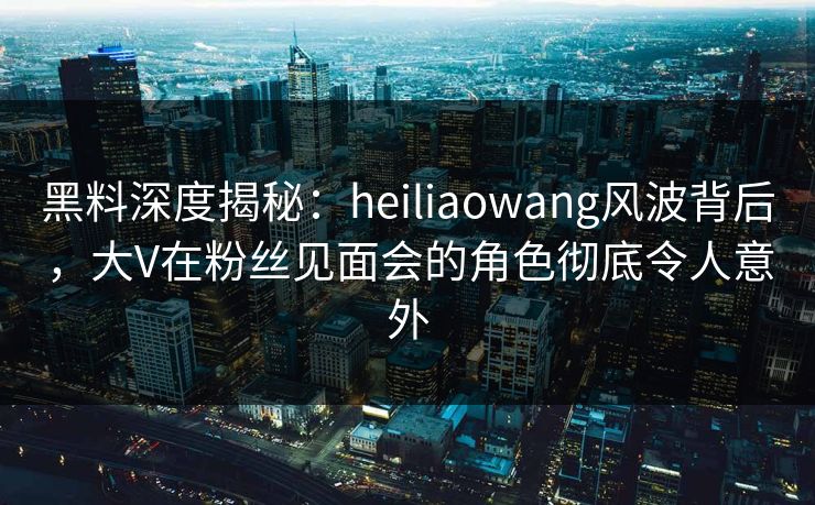 黑料深度揭秘：heiliaowang风波背后，大V在粉丝见面会的角色彻底令人意外